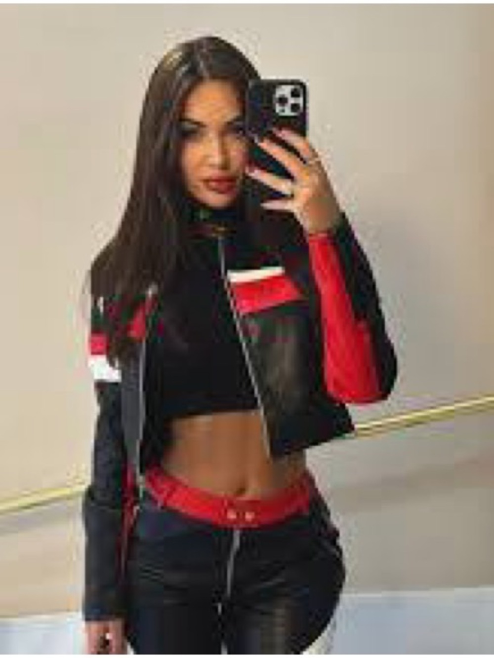 Fashion Nova Black Red White Cropped Moto Jacket T4447CQ Faux Leather Small